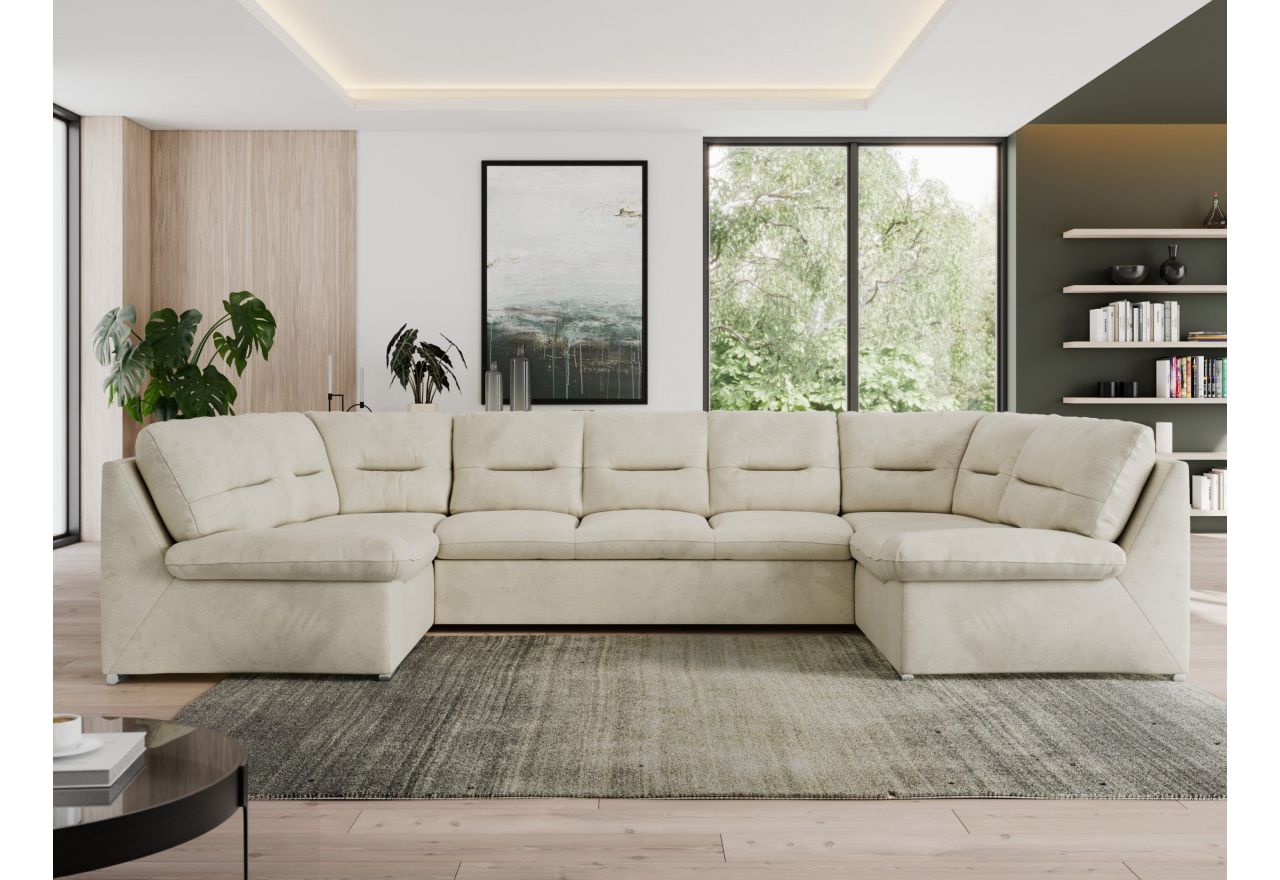 Narożnik MORBIDO U - uniwersalny - beżowy, welwet