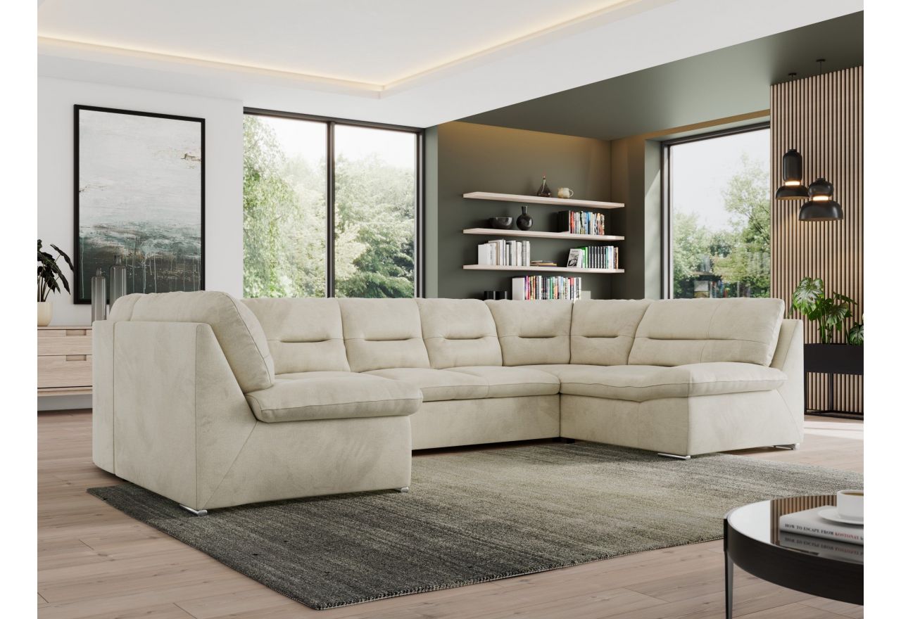 Narożnik MORBIDO U - uniwersalny - beżowy, welwet