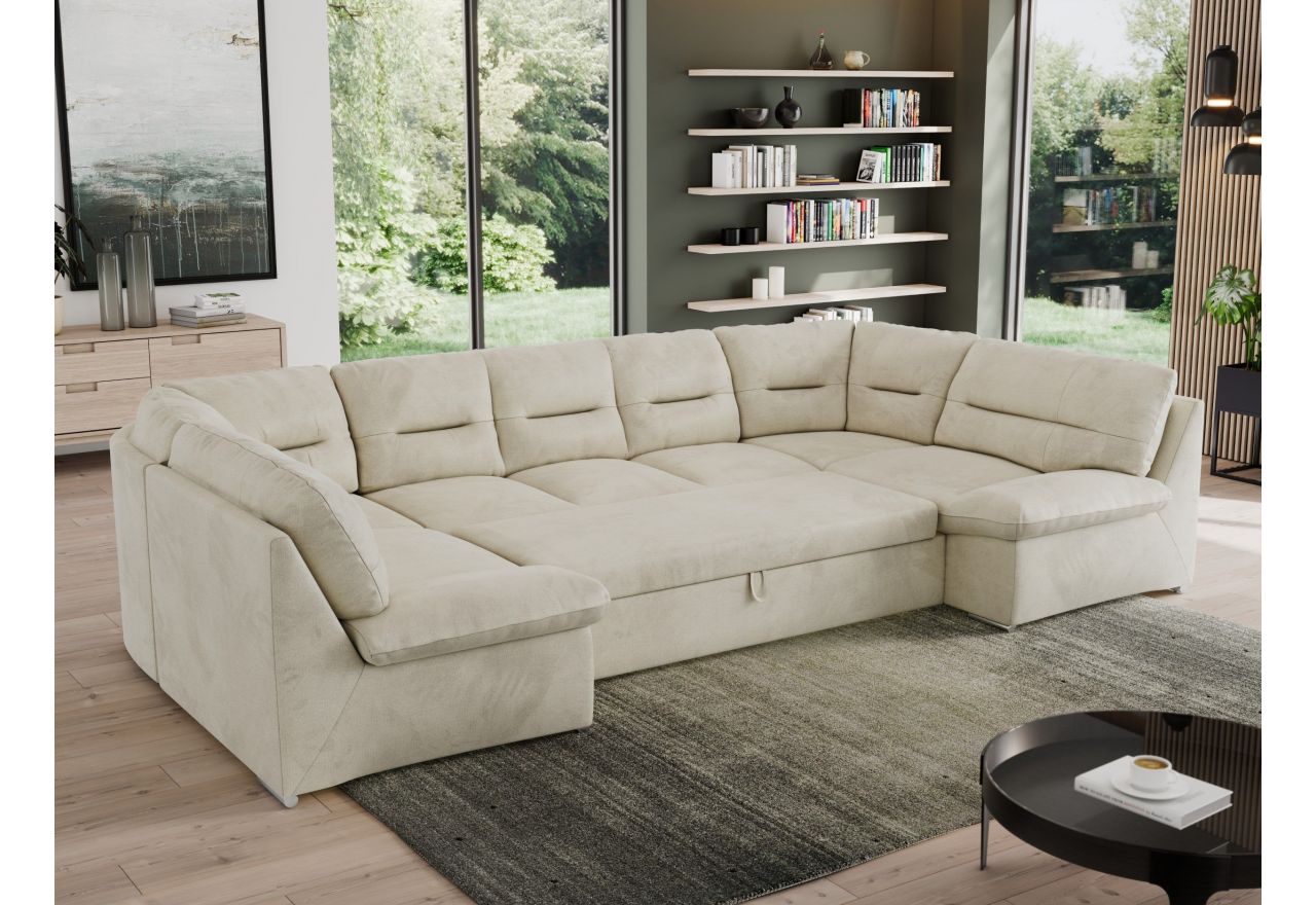 Narożnik MORBIDO U - uniwersalny - beżowy, welwet