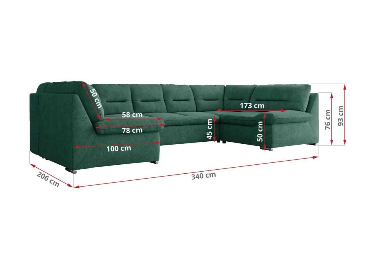 Narożnik MORBIDO U - uniwersalny - ciemnozielony, struktura