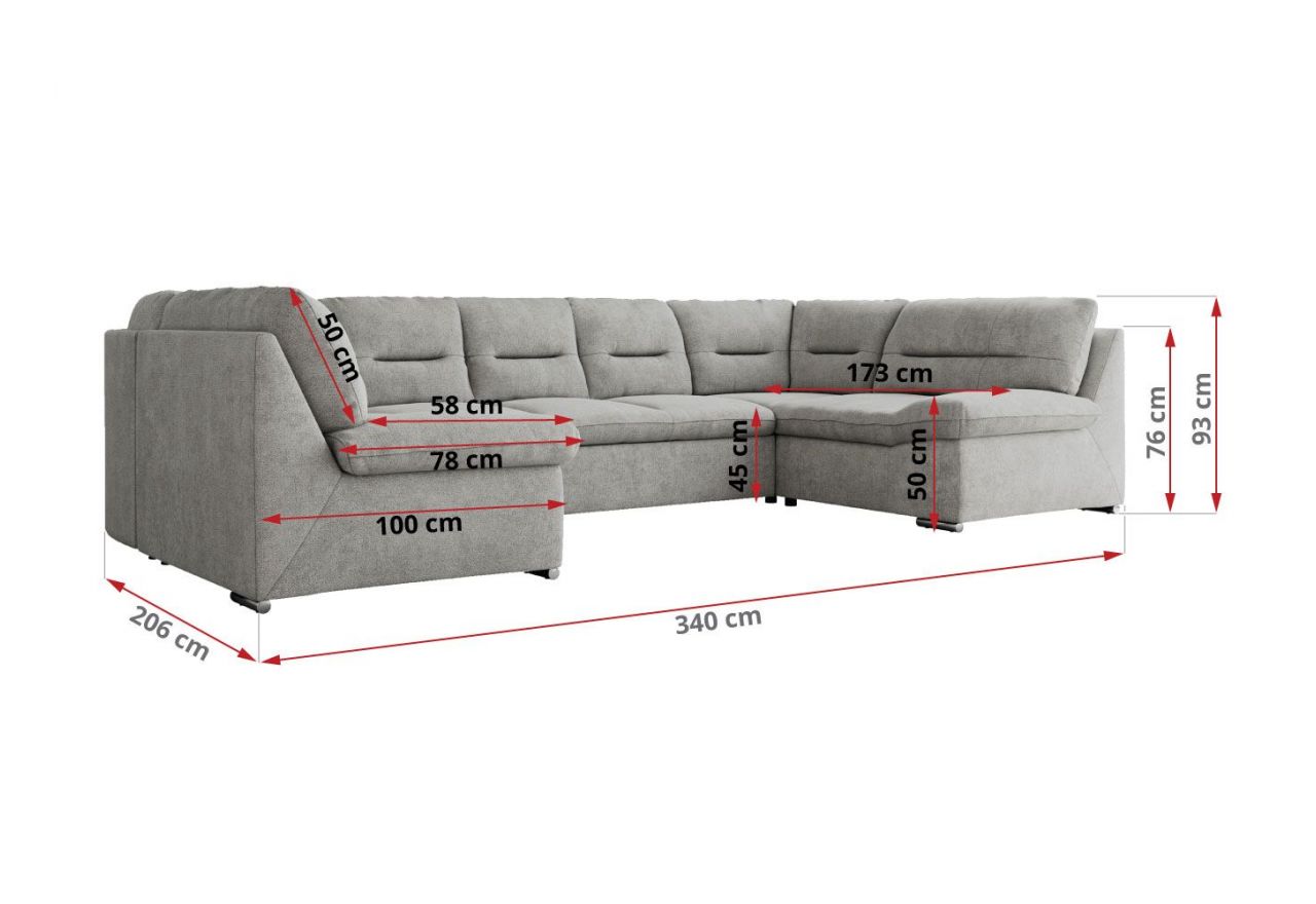 Narożnik MORBIDO U - uniwersalny - jasnoszary, struktura
