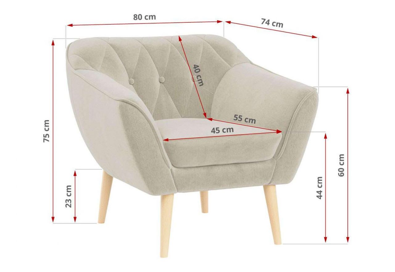 Fotel PIRS - kremowy, welwet