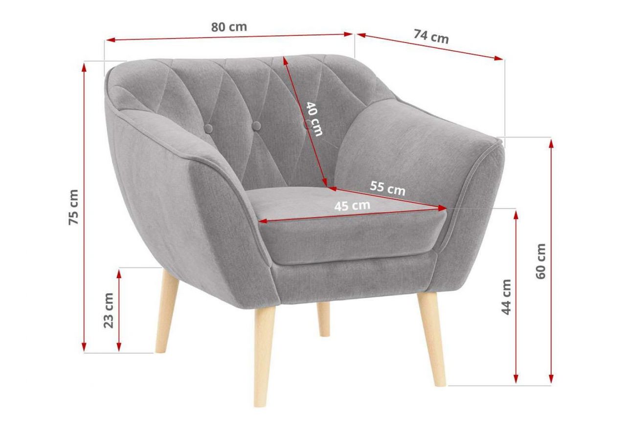 Fotel PIRS - jasnoszary, welwet