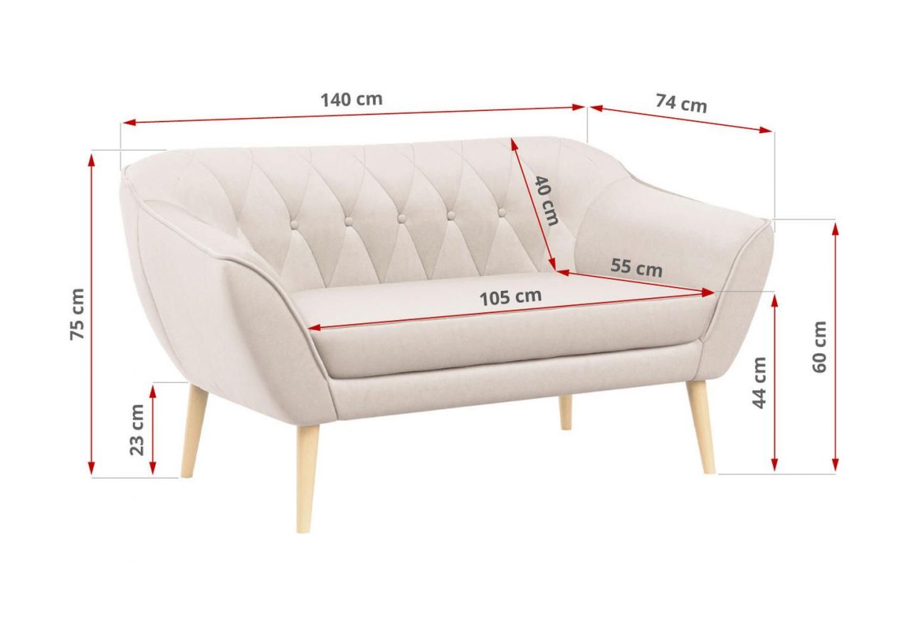 Sofa PIRS 2 - kremowy, welwet