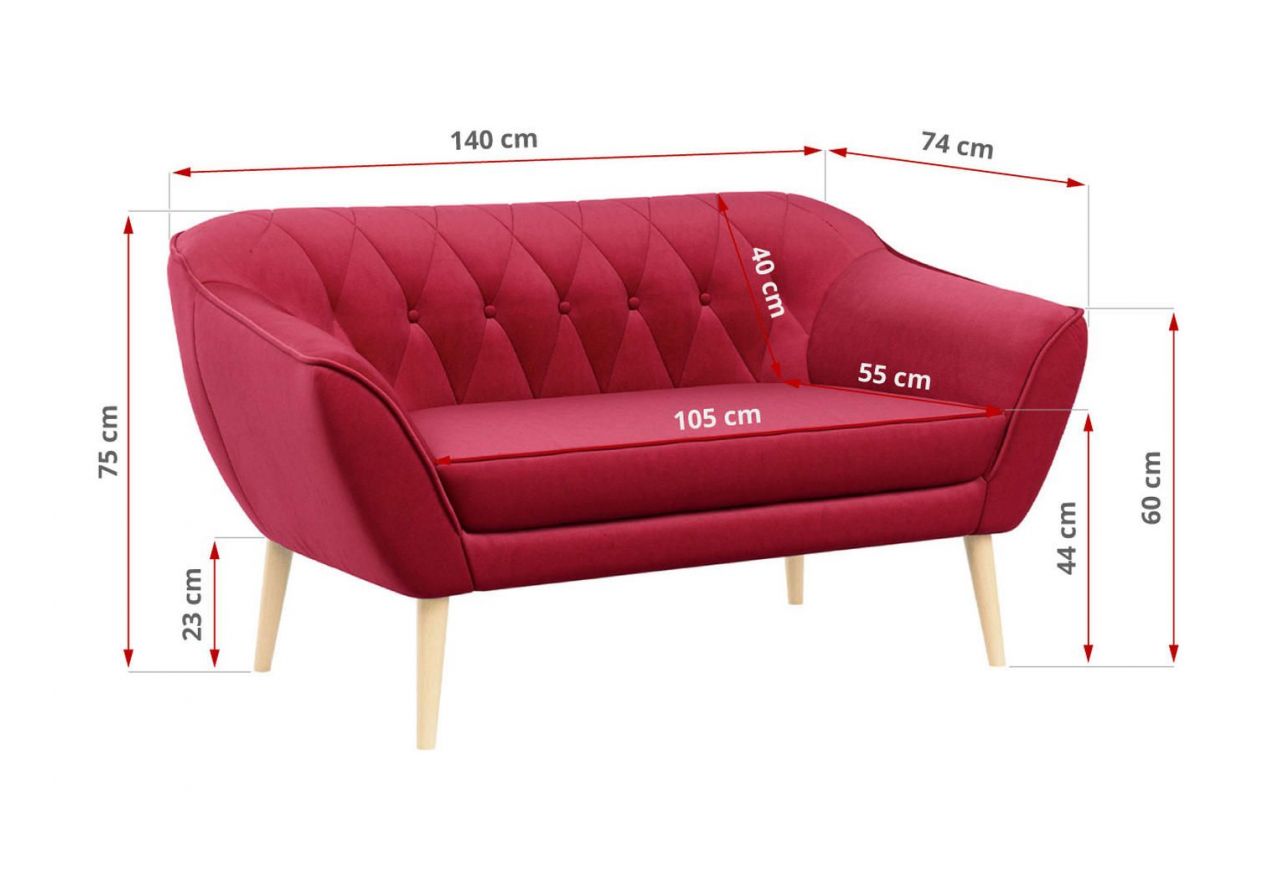 Sofa PIRS 2 - czerwony, welwet