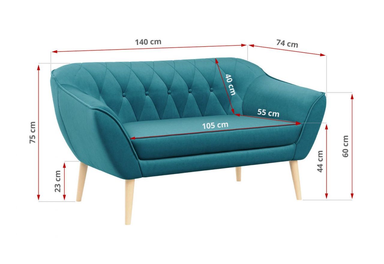 Sofa PIRS 2 - turkusowy, welwet