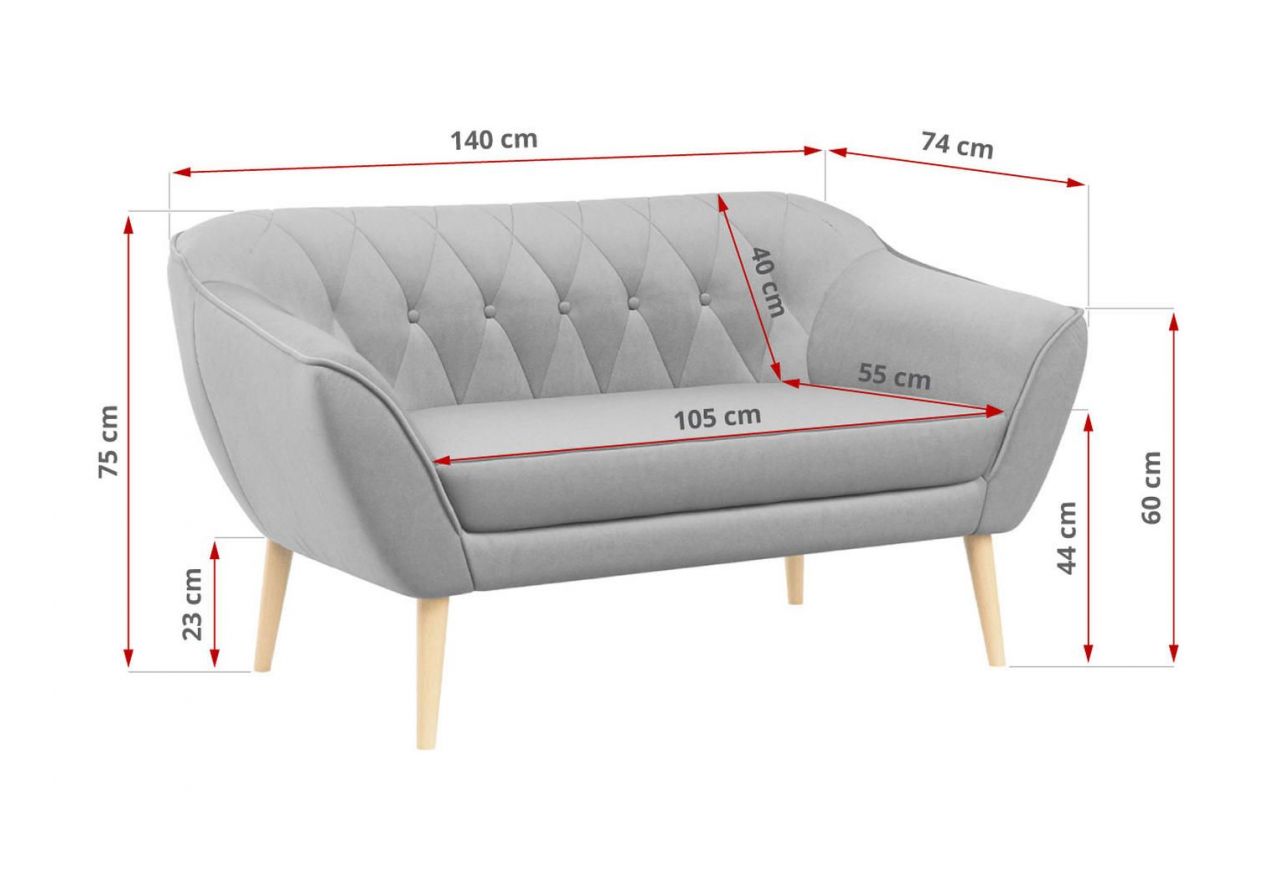 Sofa PIRS 2 - szary, welwet