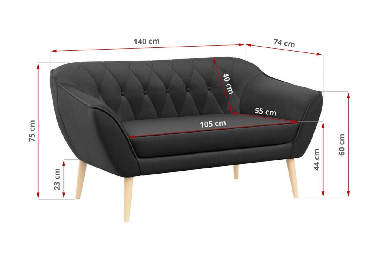 Sofa PIRS 2 - ciemnoszary, welwet