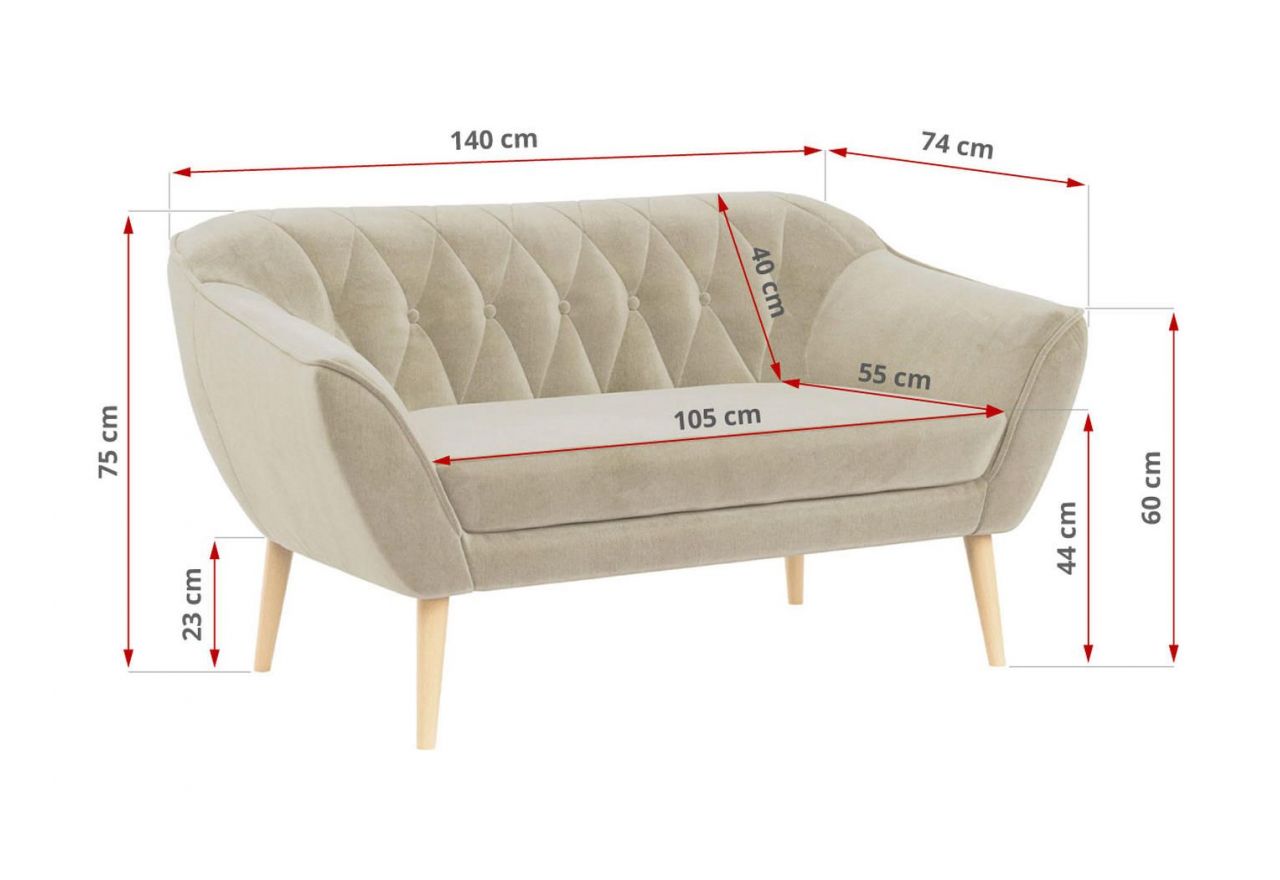 Sofa PIRS 2 - kremowy, welwet