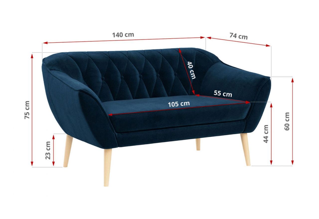 Sofa PIRS 2 - ciemnoniebieski, welwet
