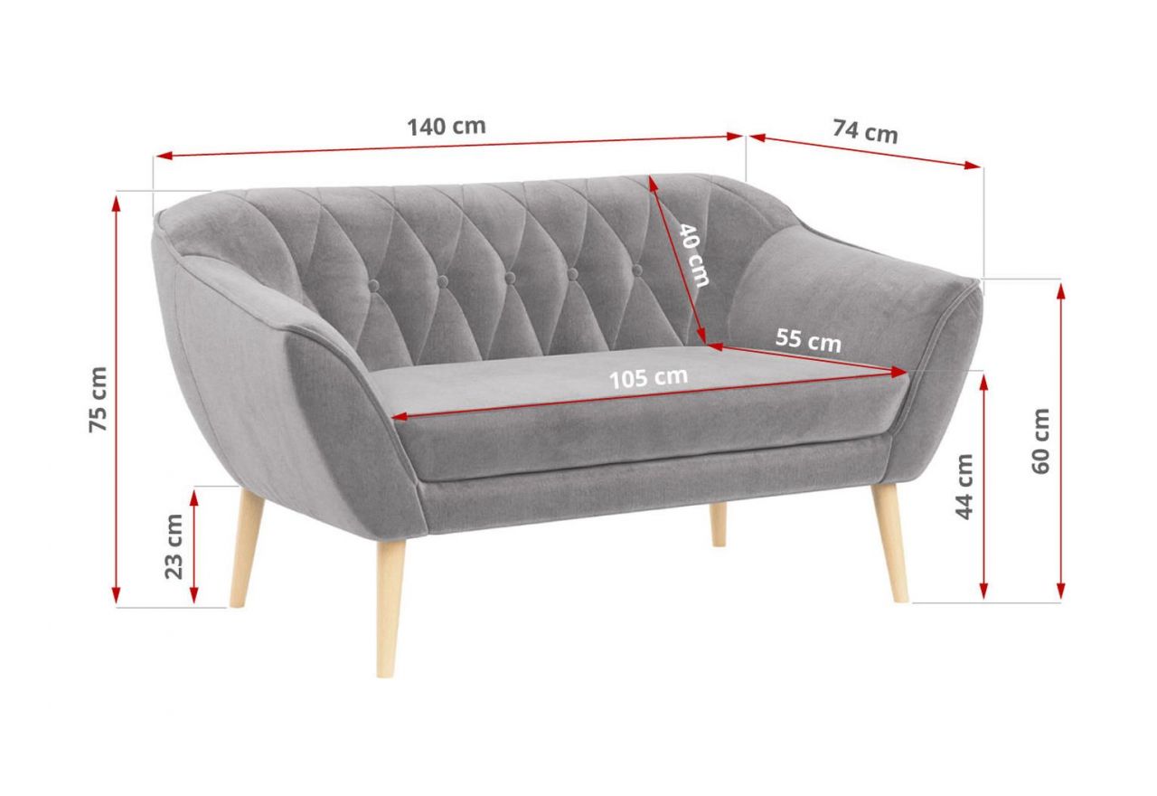 Sofa PIRS 2 - jasnoszary, welwet