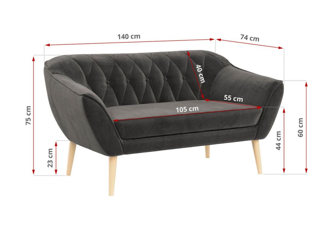 Sofa PIRS 2 - ciemnoszary, welwet