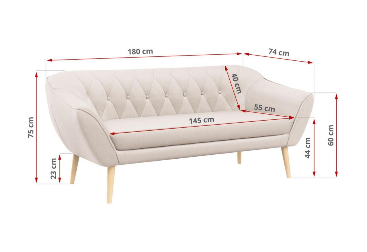 Sofa PIRS 3 - kremowy, welwet
