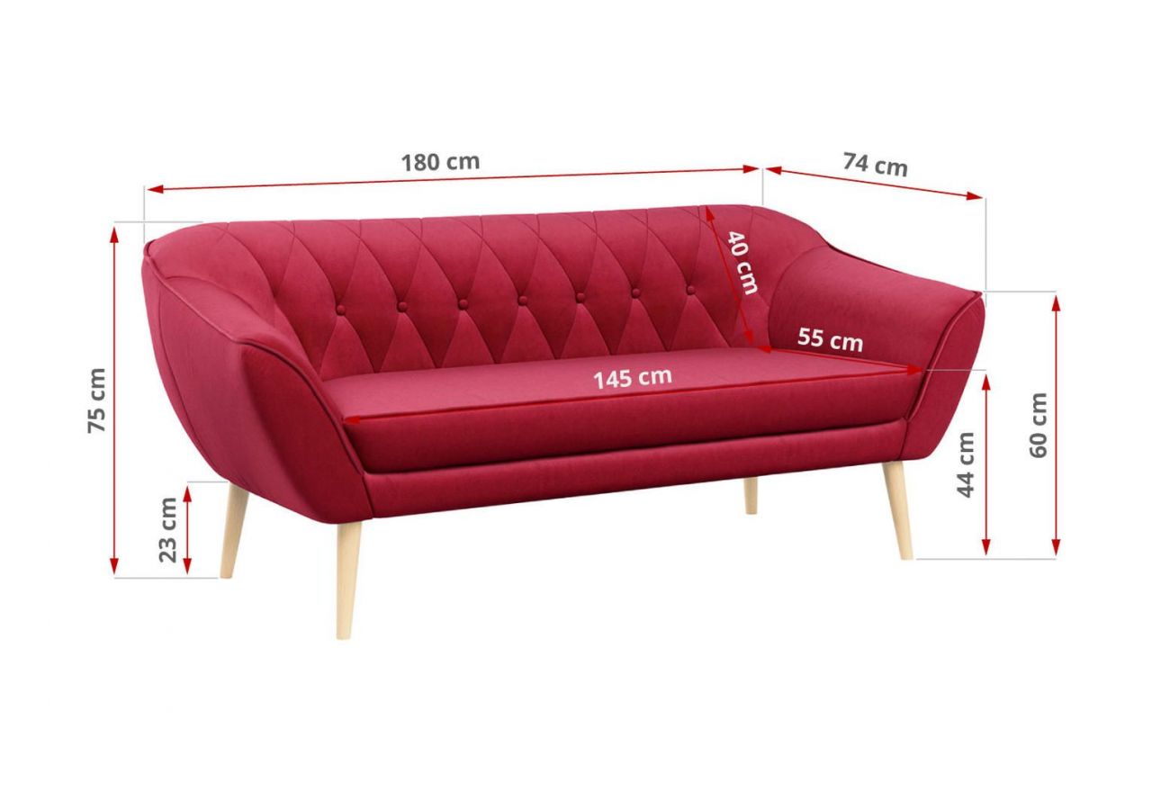 Sofa PIRS 3 - czerwony, welwet