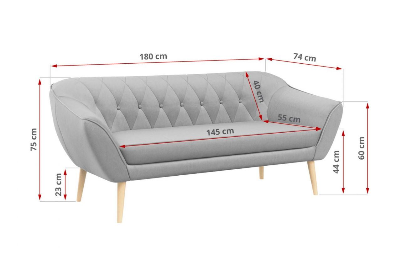 Sofa PIRS 3 - szary, welwet