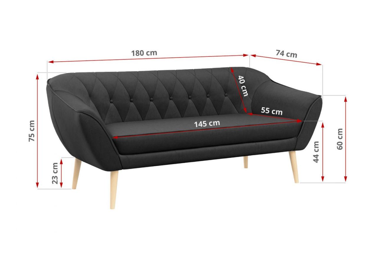 Sofa PIRS 3 - ciemnoszary, welwet