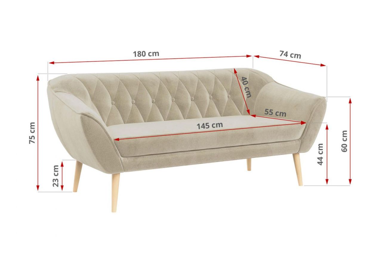 Sofa PIRS 3 - kremowy, welwet