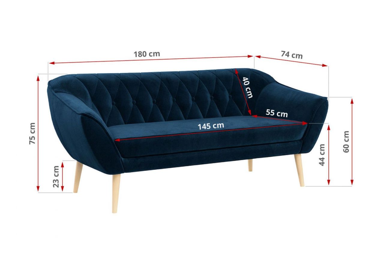 Sofa PIRS 3 - ciemnoniebieski, welwet