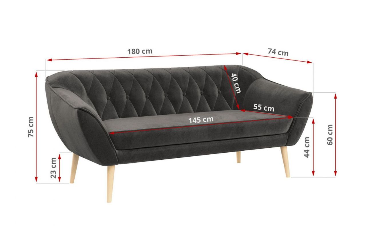 Sofa PIRS 3 - ciemnoszary, welwet