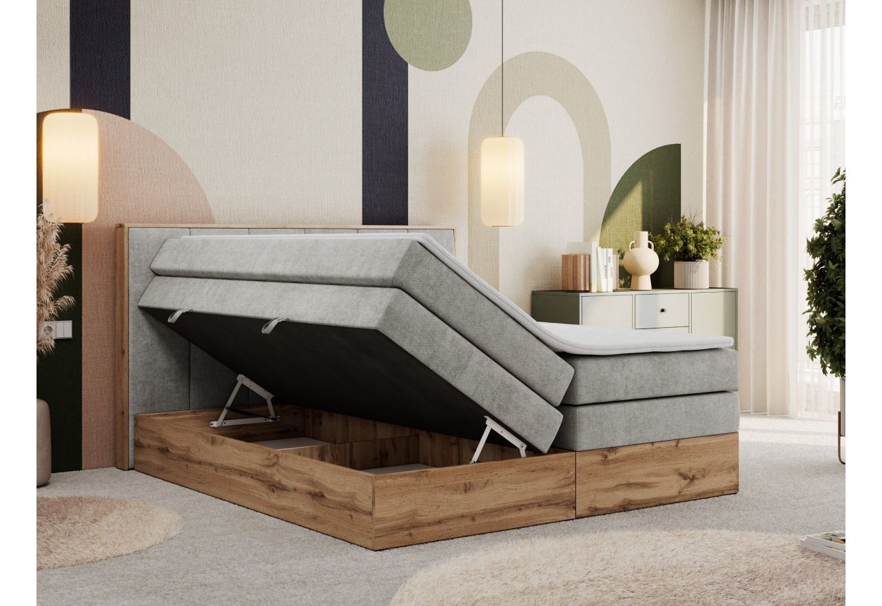 Łóżko kontynentalne ALBERO 1 KING 140x200 - H3 - jasnoszary, struktura