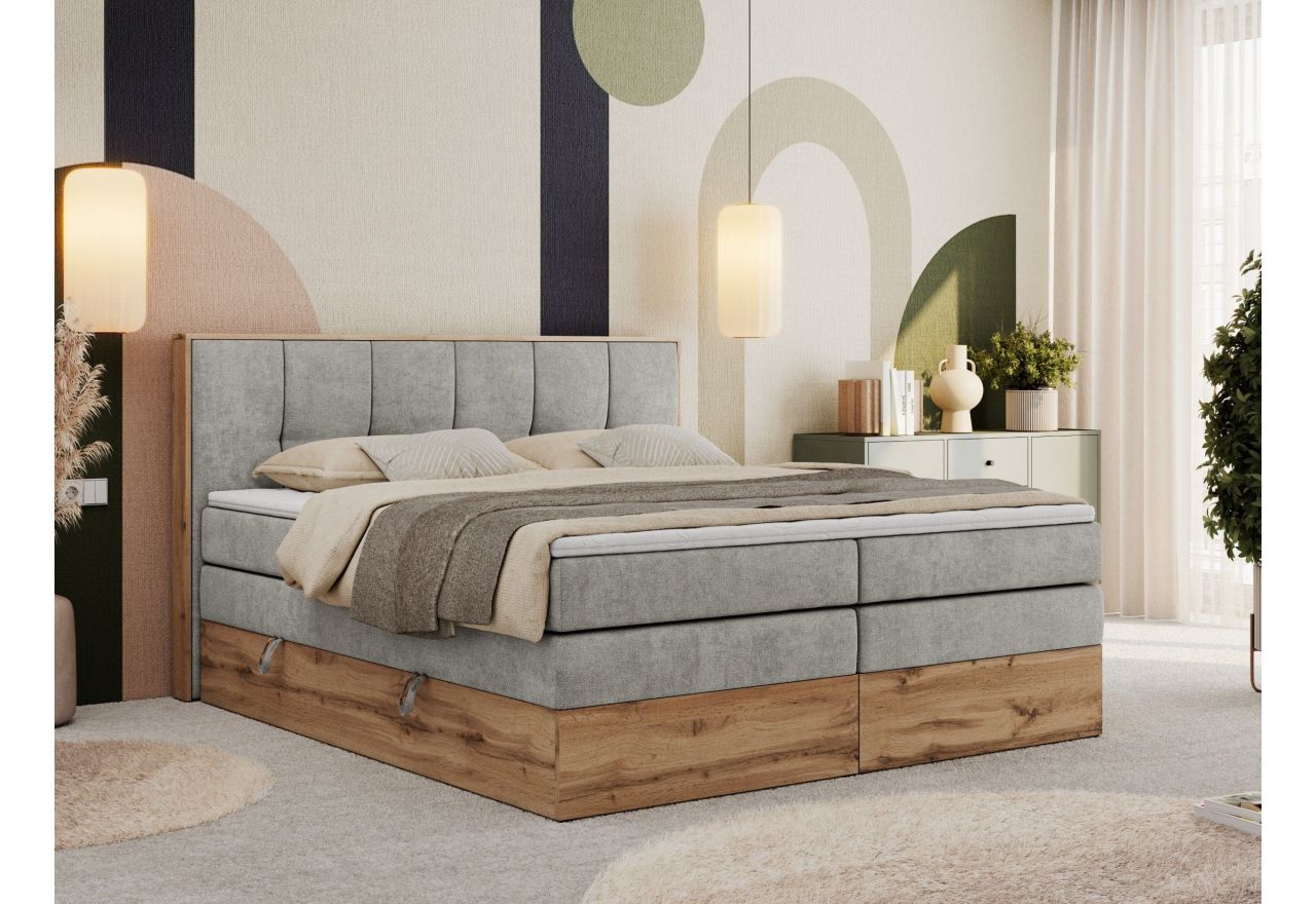 Łóżko kontynentalne ALBERO 1 KING 200x200 - H3 - jasnoszary, struktura