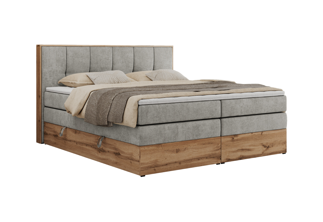 Łóżko kontynentalne ALBERO 1 KING 200x200 - H3 - jasnoszary, struktura