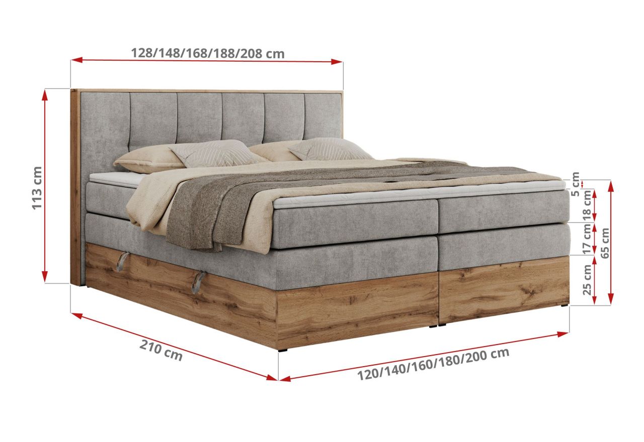 Łóżko kontynentalne ALBERO 1 KING 200x200 - H4 - jasnoszary, struktura