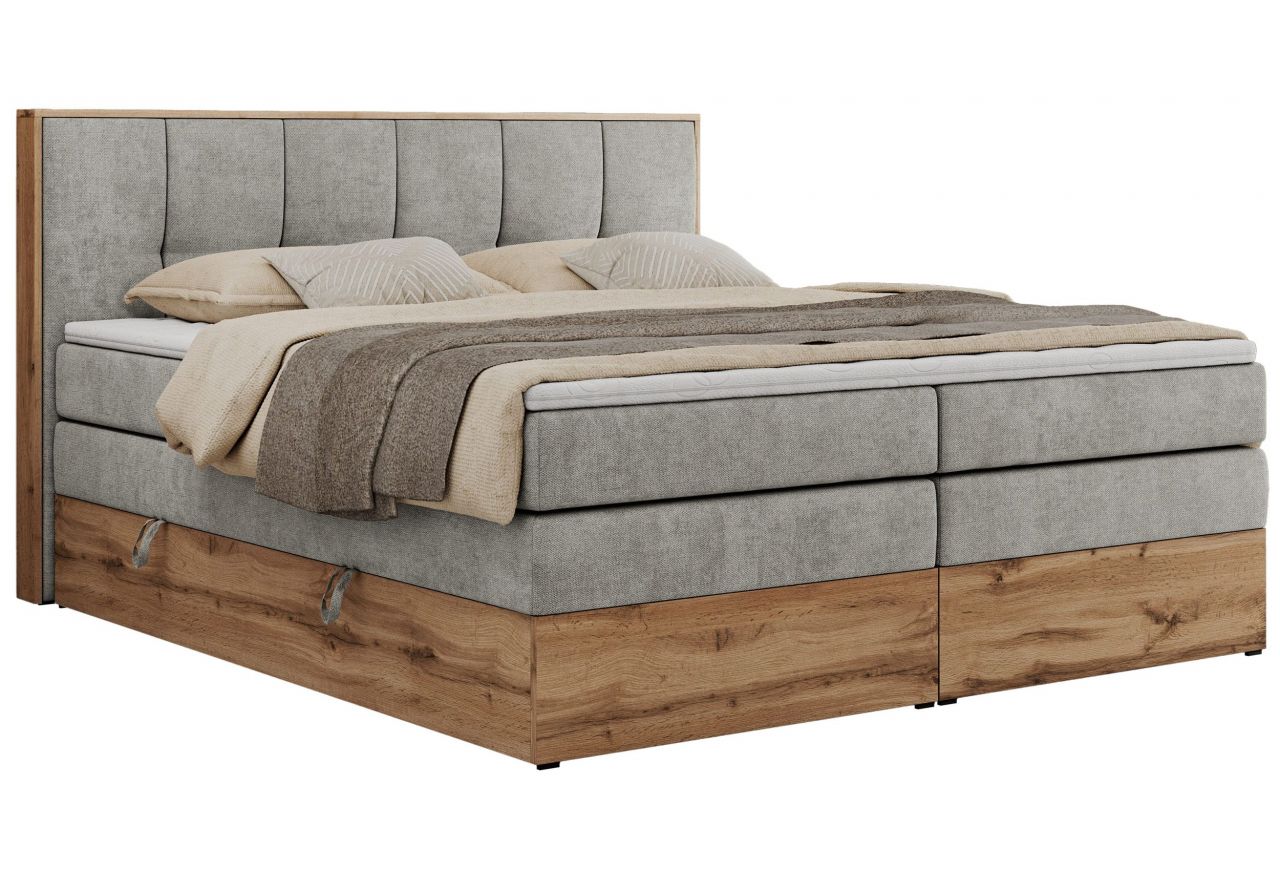 Łóżko kontynentalne ALBERO 1 KING 200x200 - H4 - jasnoszary, struktura