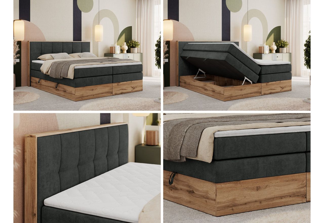 Łóżko kontynentalne ALBERO 1 KING 160x200 - H3 - ciemnoszary, struktura