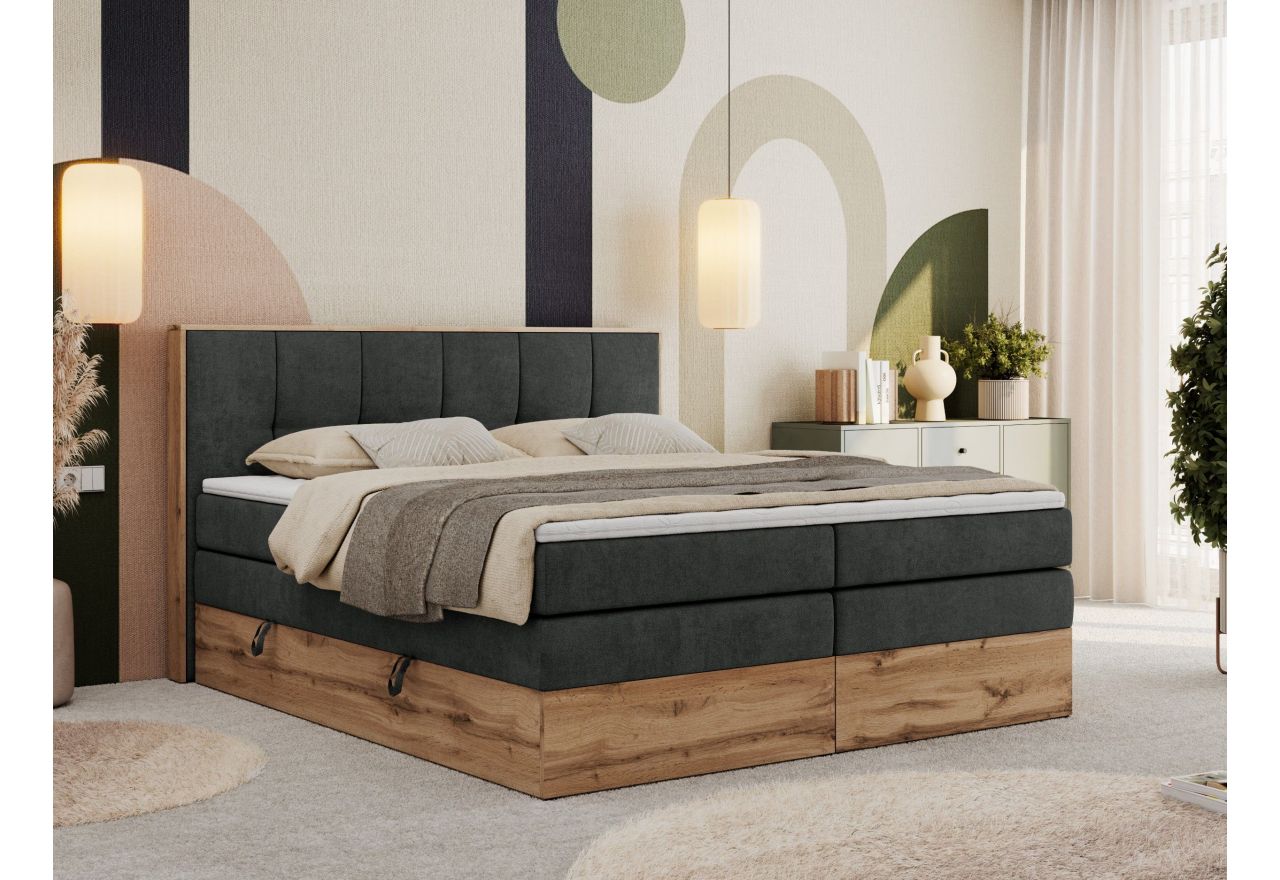 Łóżko kontynentalne ALBERO 1 KING 200x200 - H4 - ciemnoszary, struktura