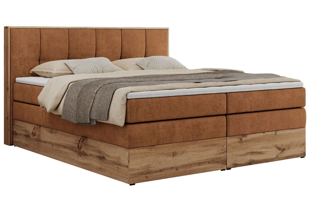 Łóżko kontynentalne ALBERO 1 KING 160x200 - H3 - pomarańczowy, struktura