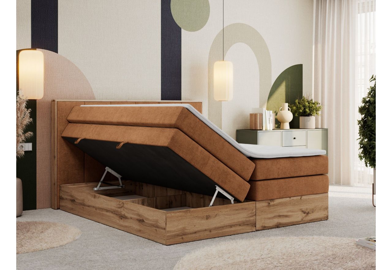 Łóżko kontynentalne ALBERO 1 KING 180x200 - H3 - pomarańczowy, struktura