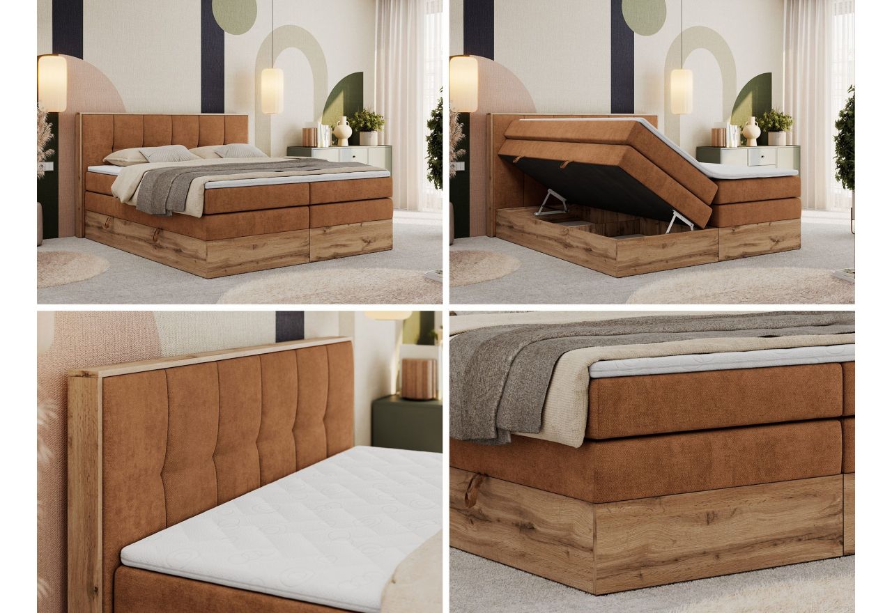 Łóżko kontynentalne ALBERO 1 KING 180x200 - H3 - pomarańczowy, struktura