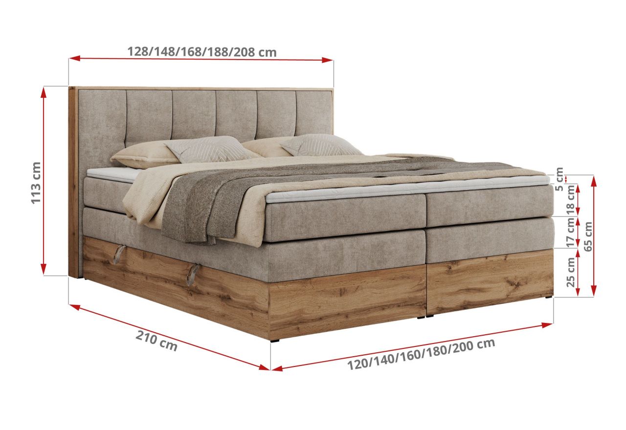 Łóżko kontynentalne ALBERO 1 KING 200x200 - H3 - beżowy, struktura