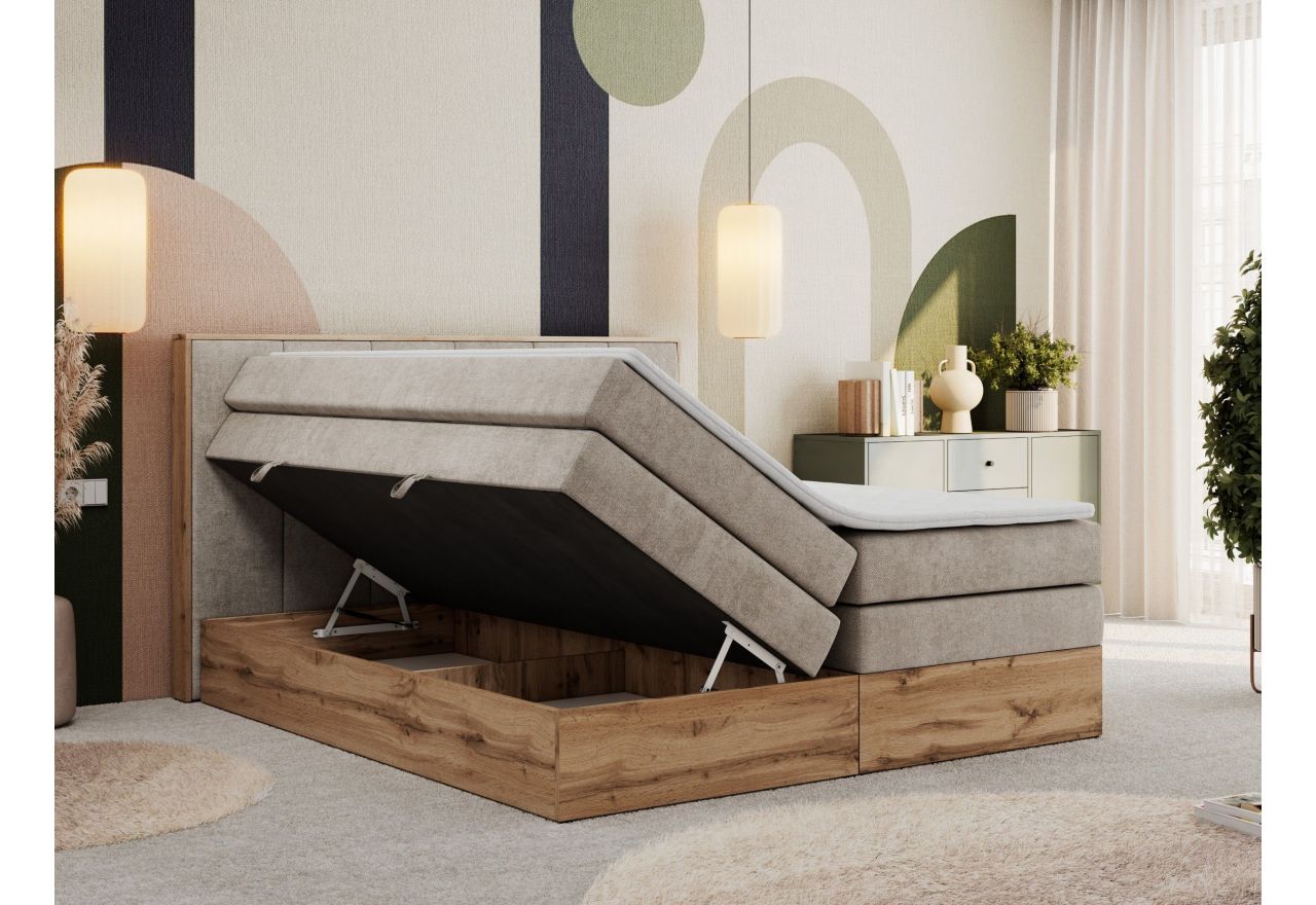 Łóżko kontynentalne ALBERO 1 KING 200x200 - H3 - beżowy, struktura