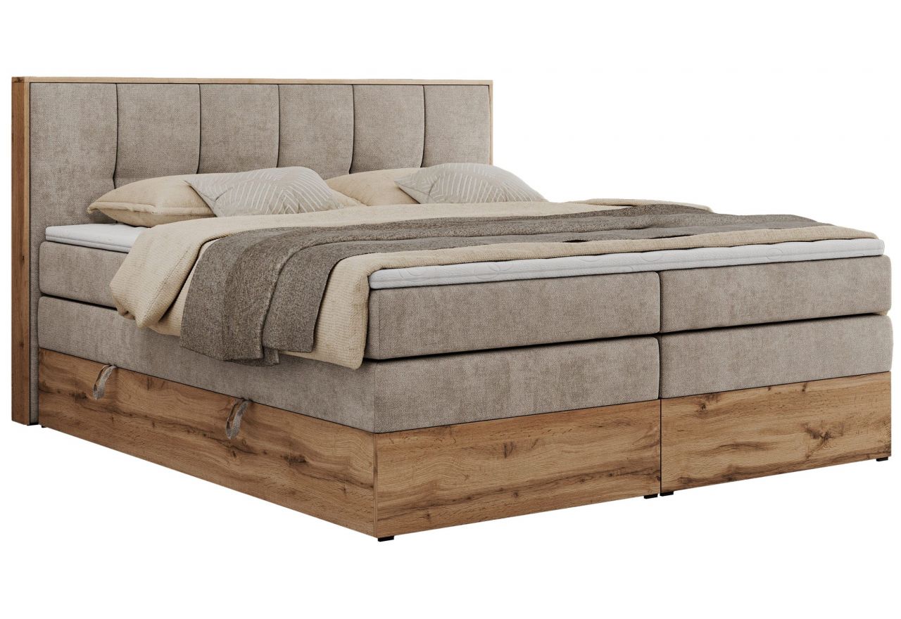Łóżko kontynentalne ALBERO 1 KING 200x200 - H3 - beżowy, struktura