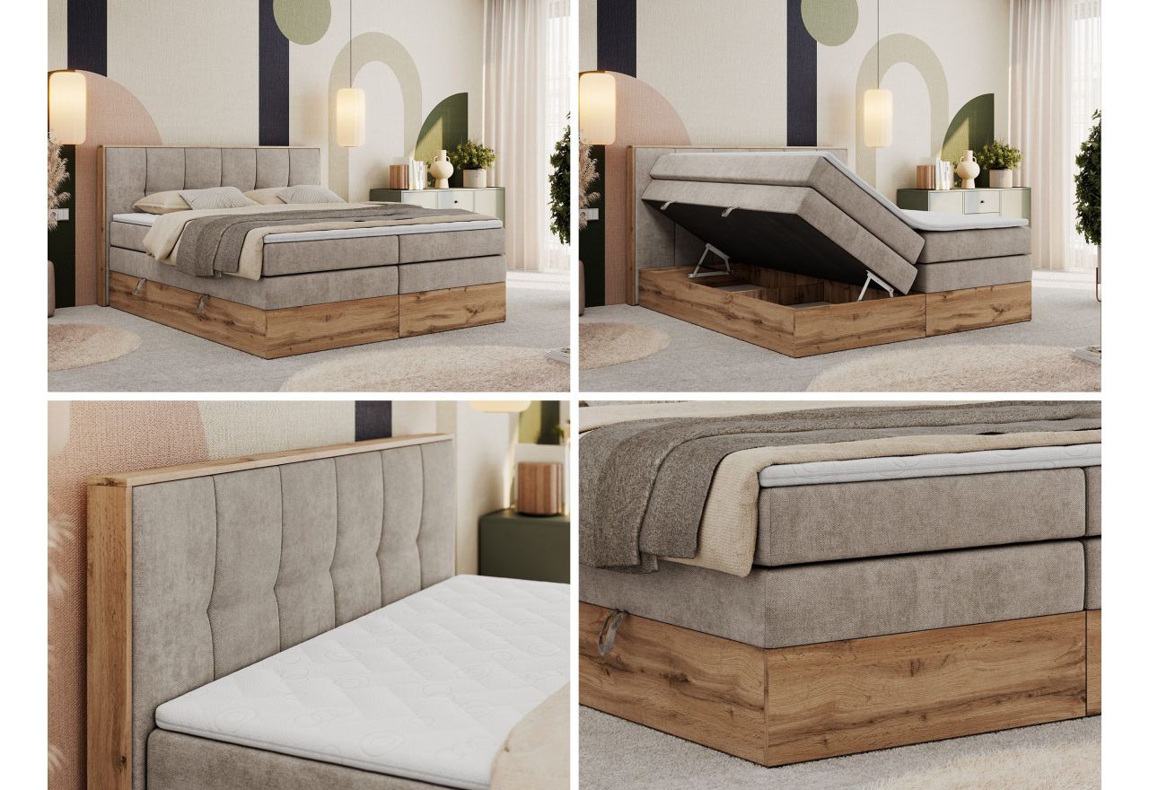 Łóżko kontynentalne ALBERO 1 KING 180x200 - H4 - beżowy, struktura