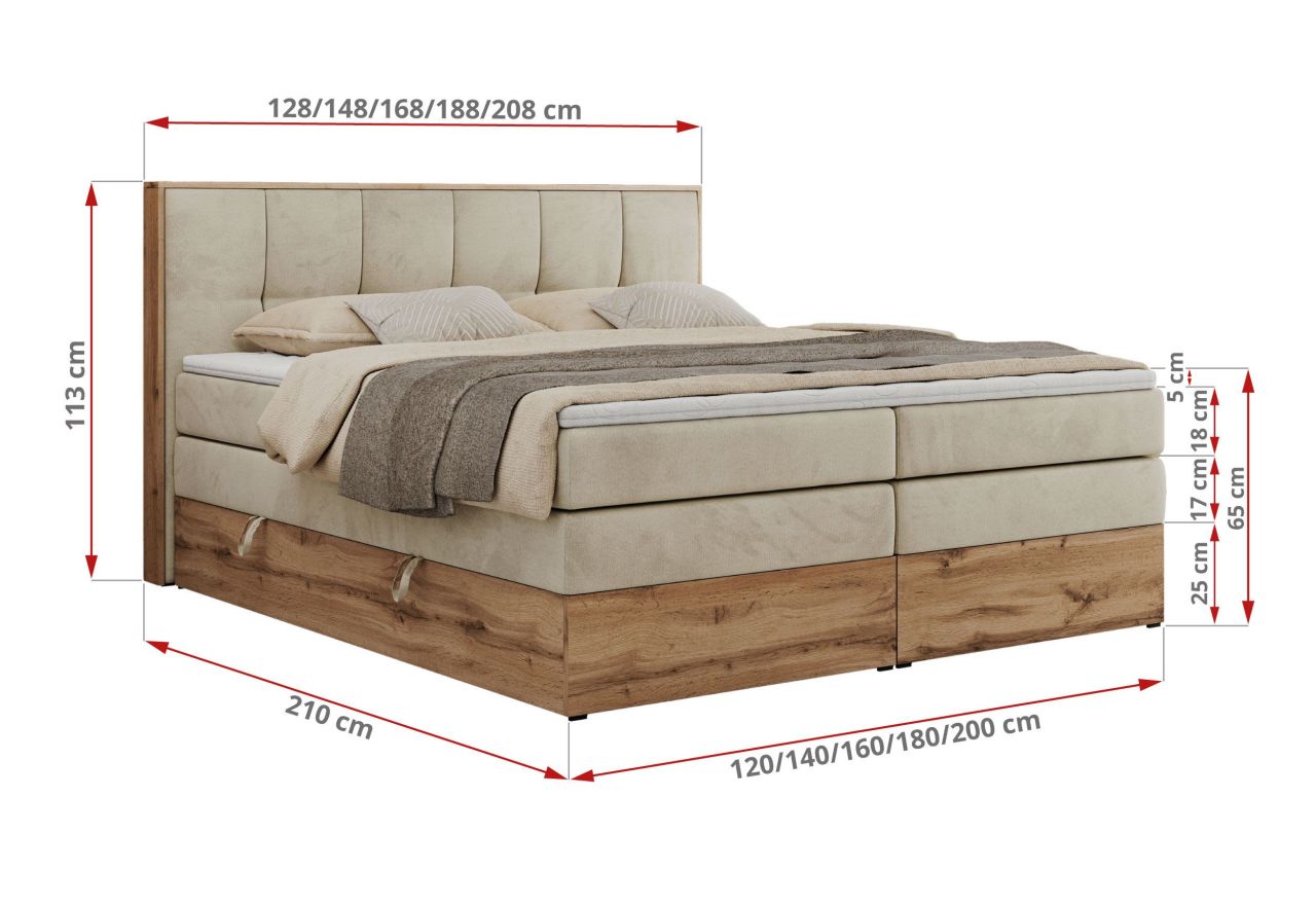 Łóżko kontynentalne ALBERO 1 KING 140x200 - H3 - beżowy, welwet