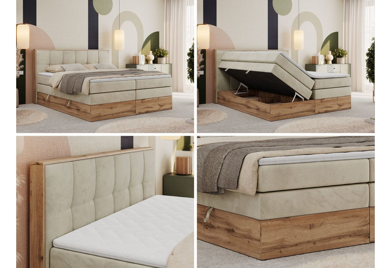 Łóżko kontynentalne ALBERO 1 KING 200x200 - H3 - beżowy, welwet