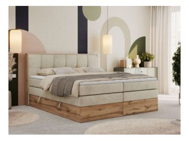 Łóżko kontynentalne ALBERO 1 KING 140x200 - H4 - beżowy, welwet