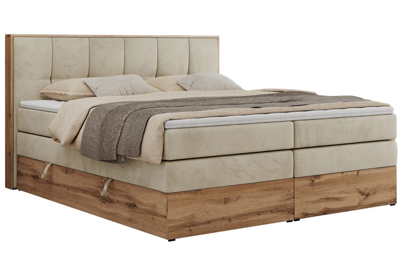 Łóżko kontynentalne ALBERO 1 KING 160x200 - H4 - beżowy, welwet