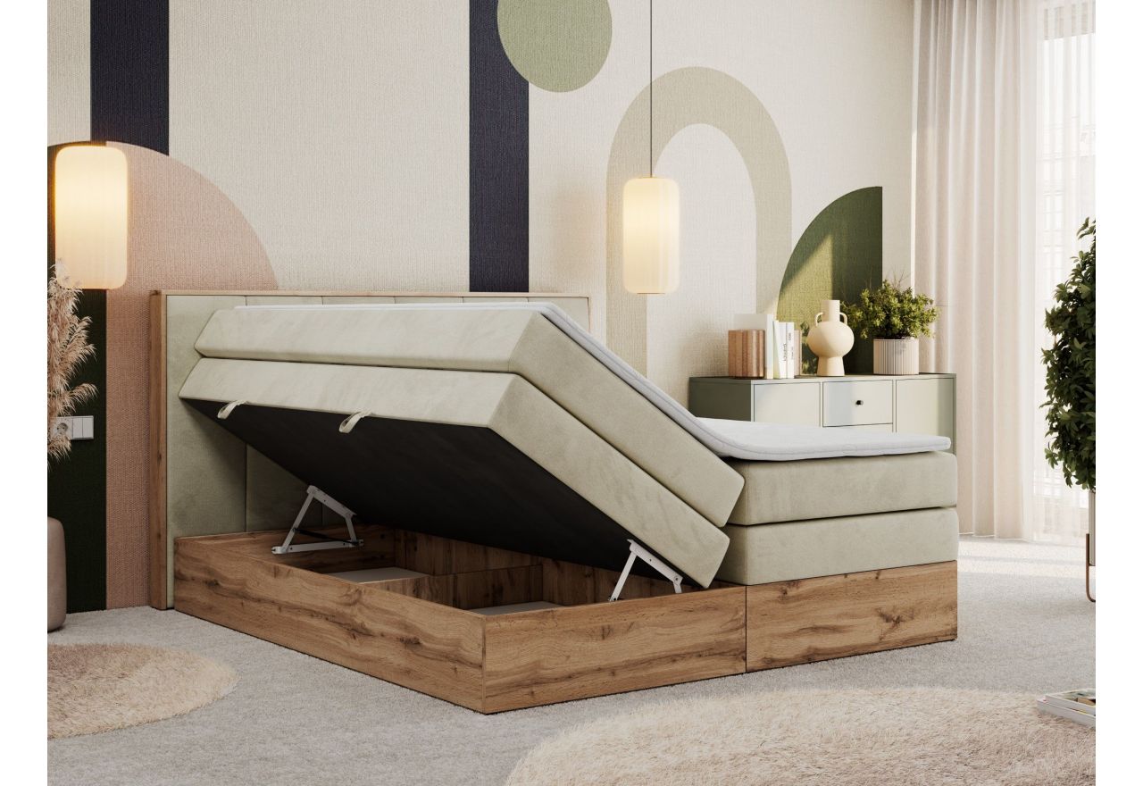 Łóżko kontynentalne ALBERO 1 KING 200x200 - H4 - beżowy, welwet