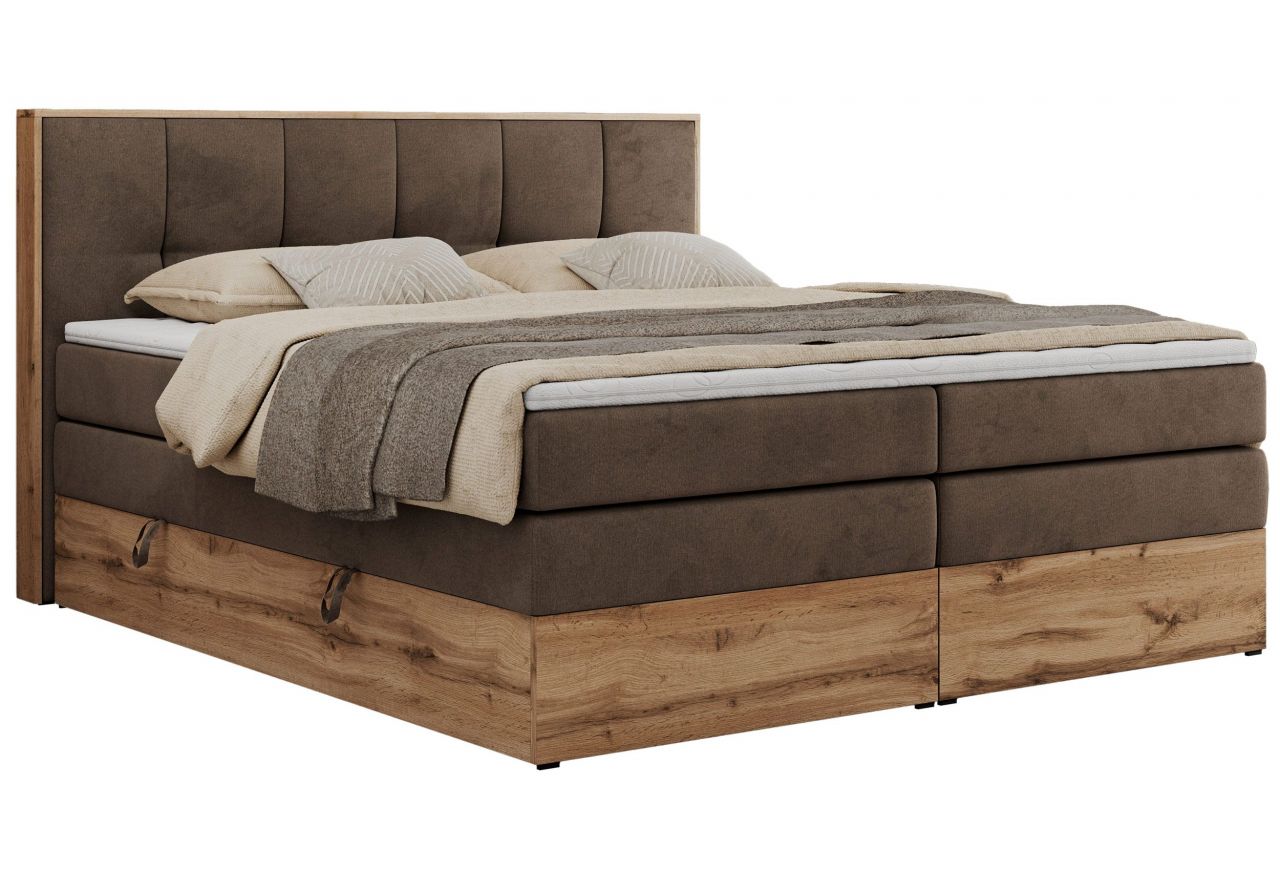 Łóżko kontynentalne ALBERO 1 KING 120x200 - H3 - brązowy, welwet