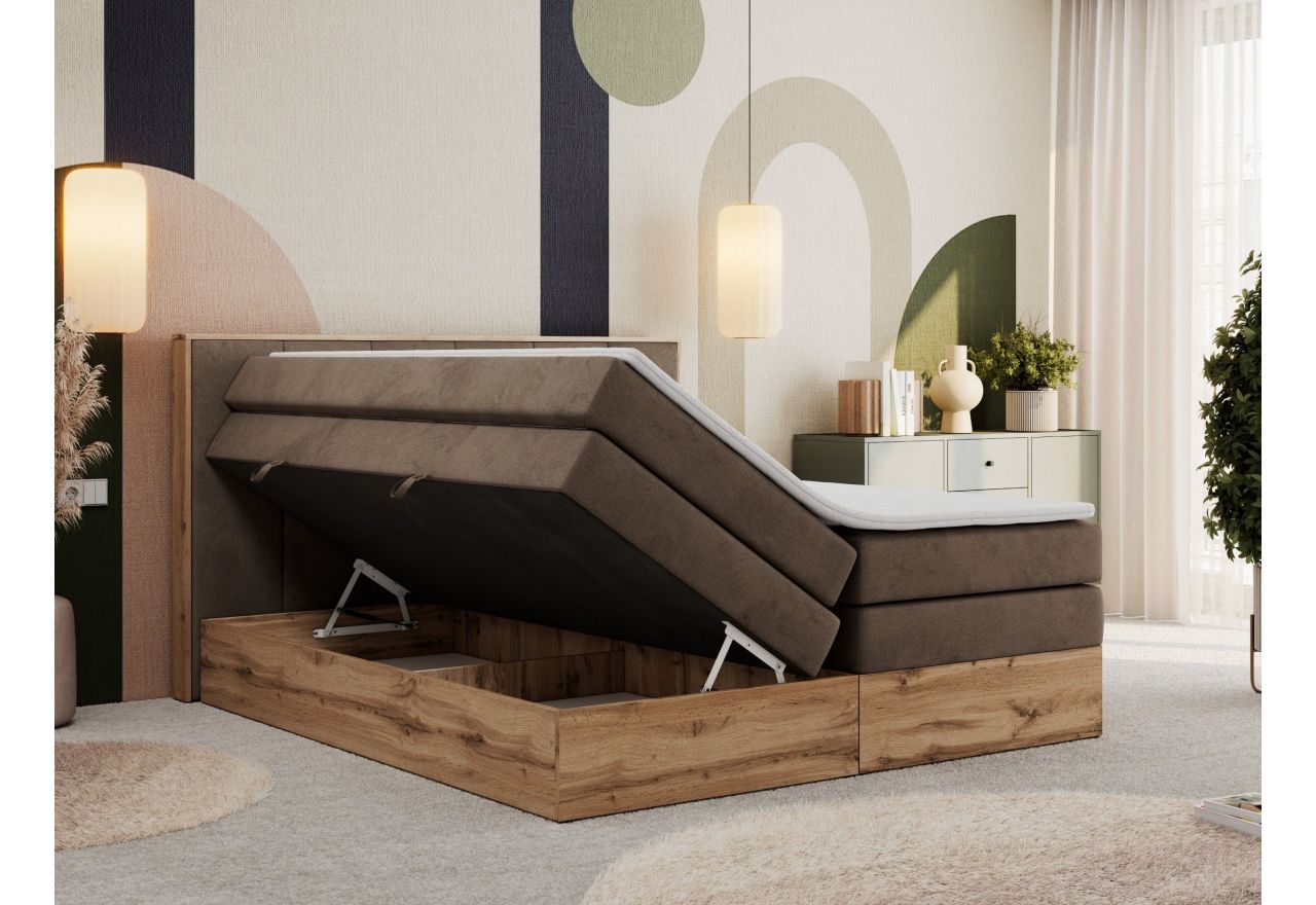 Łóżko kontynentalne ALBERO 1 KING 200x200 - H4 - brązowy, welwet