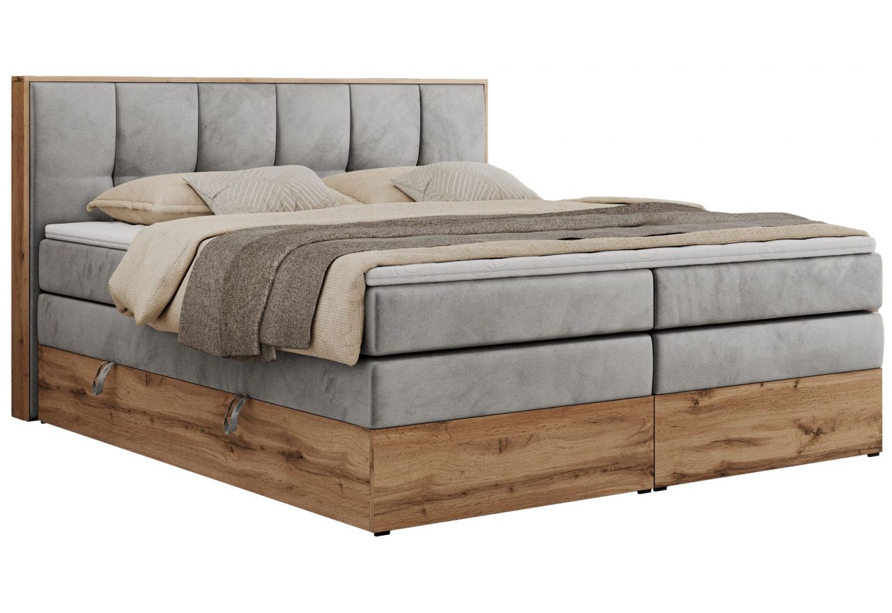 Łóżko kontynentalne ALBERO 1 KING 200x200 - H3 - jasnoszary, welwet