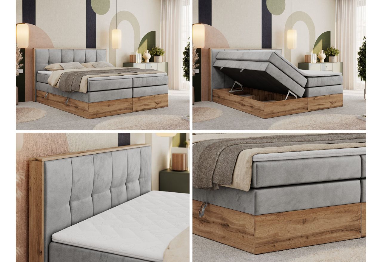 Łóżko kontynentalne ALBERO 1 KING 160x200 - H4 - jasnoszary, welwet