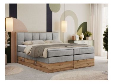 Łóżko kontynentalne ALBERO 1 KING 200x200 - H4 - jasnoszary, welwet