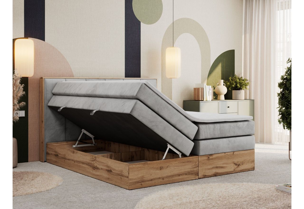 Łóżko kontynentalne ALBERO 1 KING 200x200 - H4 - jasnoszary, welwet