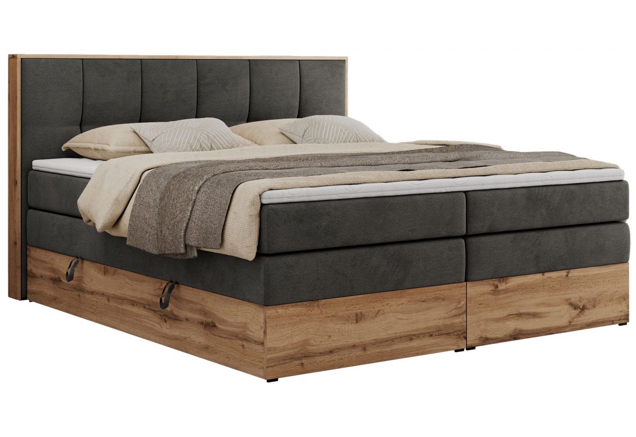 Łóżko kontynentalne ALBERO 1 KING 200x200 - H3 - ciemnoszary, welwet