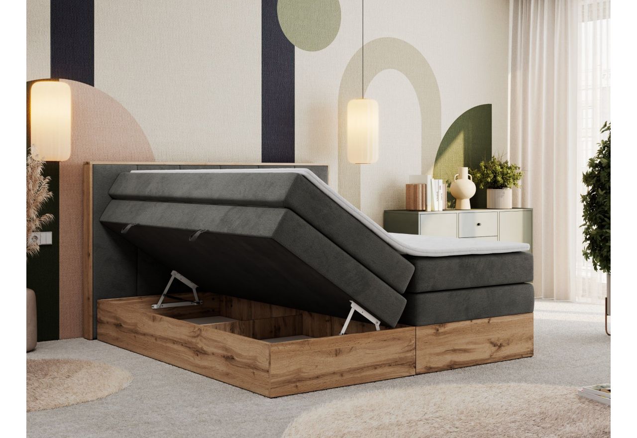 Łóżko kontynentalne ALBERO 1 KING 200x200 - H4 - ciemnoszary, welwet